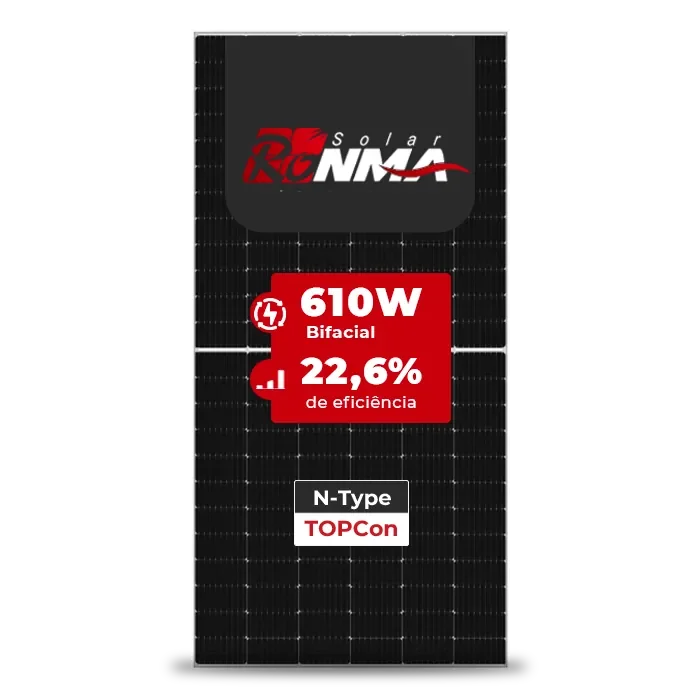 Painel Solar Ronma RM-610W-132TB BIFACIAL N-TYPE 610W HALF CELL