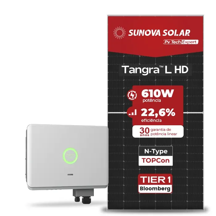 Gerador de Energia Solar On Grid SAJ Sem Estrutura SGF 17,08KWP SUNOVA N-TYPE MONO 610W SAJ T2 15KW 2MPPT TRIF 380V