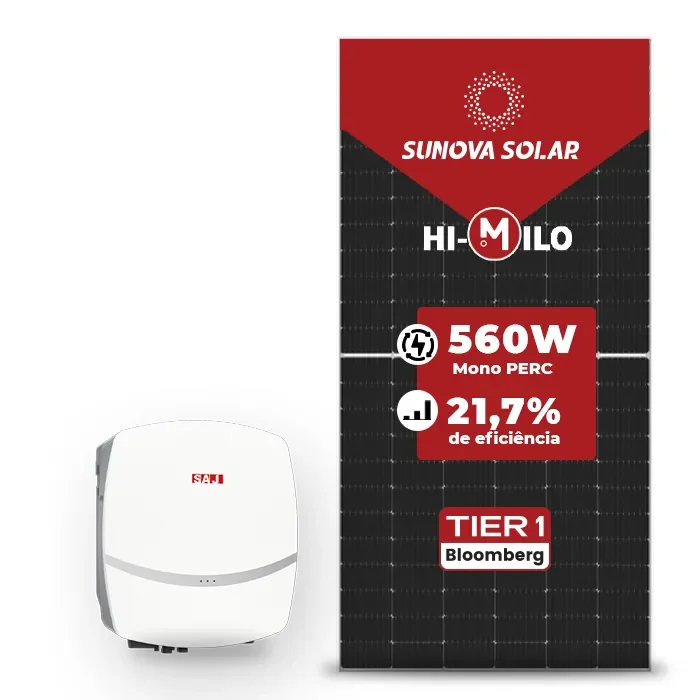 Gerador de Energia Solar On Grid SAJ Sem Estrutura SGF 5,04KWP SUNOVA MONO 560W SAJ R5 5KW 2MPPT MONO 220V