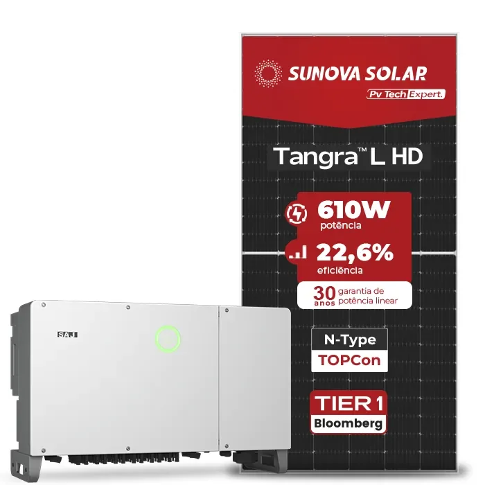 Gerador de Energia Solar On Grid SAJ Laje inclinação SGF 82,96KWP SUNOVA N-TYPE MONO 610W SAJ T12 75KW 12MPPT TRIF 220V