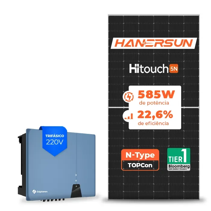 Gerador de Energia Solar On Grid Solplanet Telhado Fibro Parafuso Metal SGF 21,06KWP HANERSUN MONO 585W ASW 20KW 3MPPT TRIF 220V
