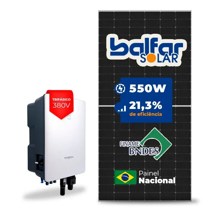 Gerador de Energia Solar On Grid Sungrow Solo Mesa 8 Painéis SGF 22,00KWP BALFAR FINAME 550W SG 20KW 2MPPT TRIF 380V