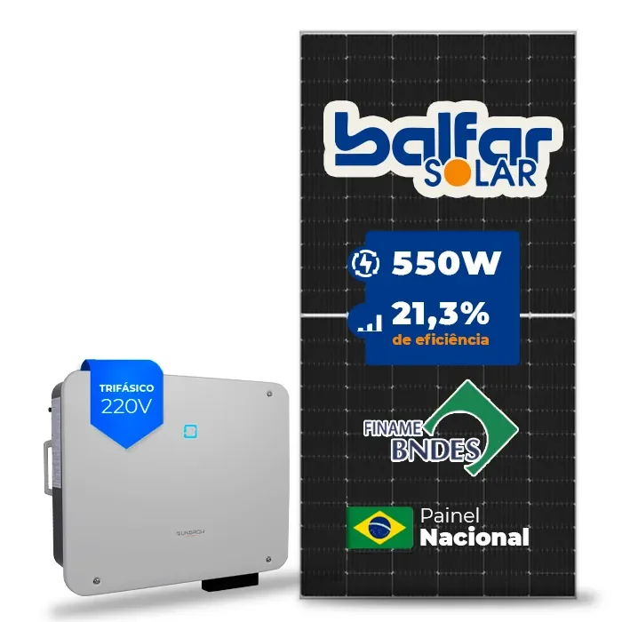 Gerador de Energia Solar On Grid Sungrow Solo Mesa 8 Painéis SGF 22,00KWP BALFAR FINAME 550W SG P2-LV 15KW 2MPPT TRIF 220V