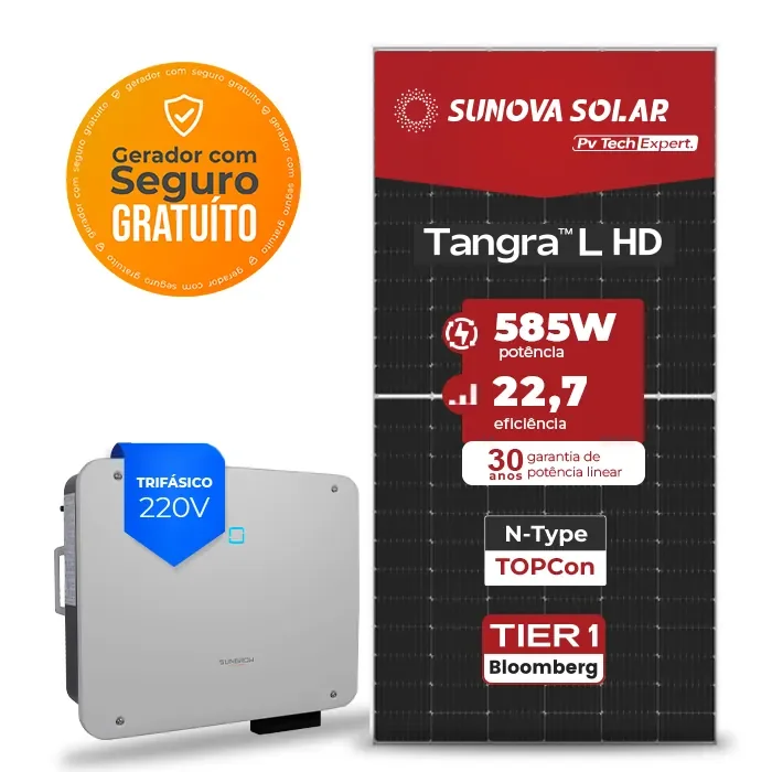 Gerador de Energia Solar On Grid Sungrow Telhado Fibro Parafuso Madeira SGF 163,8KWP SUNOVA N-TYPE MONO 585W SG P2-LV 25KW 3MPPT TRIF 220V
