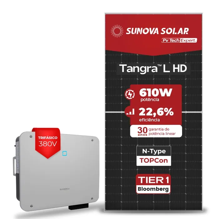 Gerador de Energia Solar On Grid Sungrow Sem Estrutura SGF 34,16KWP SUNOVA N-TYPE MONO 610W SG P2 25KW 3MPPT TRIF 380V