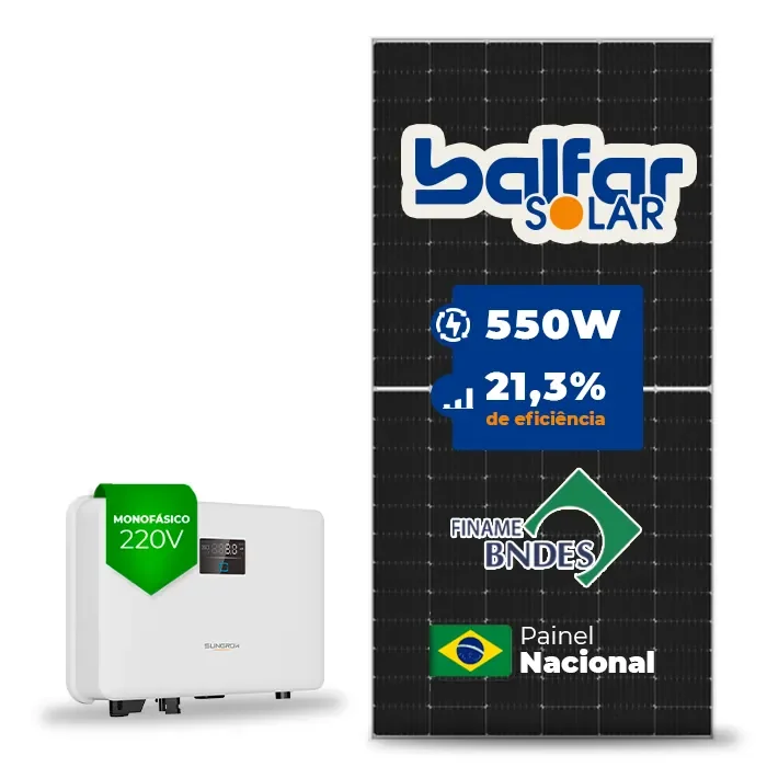 Gerador de Energia Solar On Grid Sungrow Solo Mesa 8 Painéis SGF 4,40KWP BALFAR FINAME 550W SG RS-L 3KW 1MPPT MONO 220V