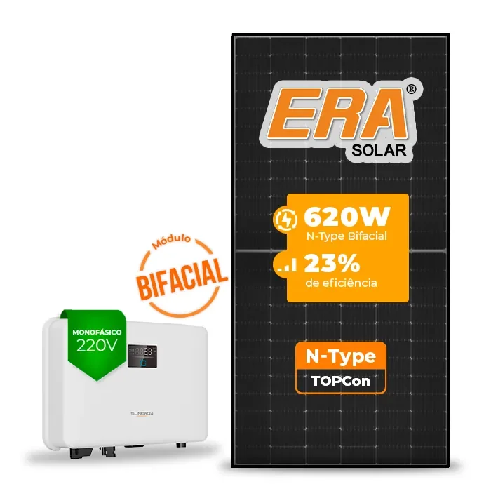 Gerador de Energia Solar On Grid Sungrow Telhado Fibro Parafuso Madeira SGF 4,96KWP ERA BLACK FRAME 620W SG RS-L 3KW 1MPPT MONO 220V
