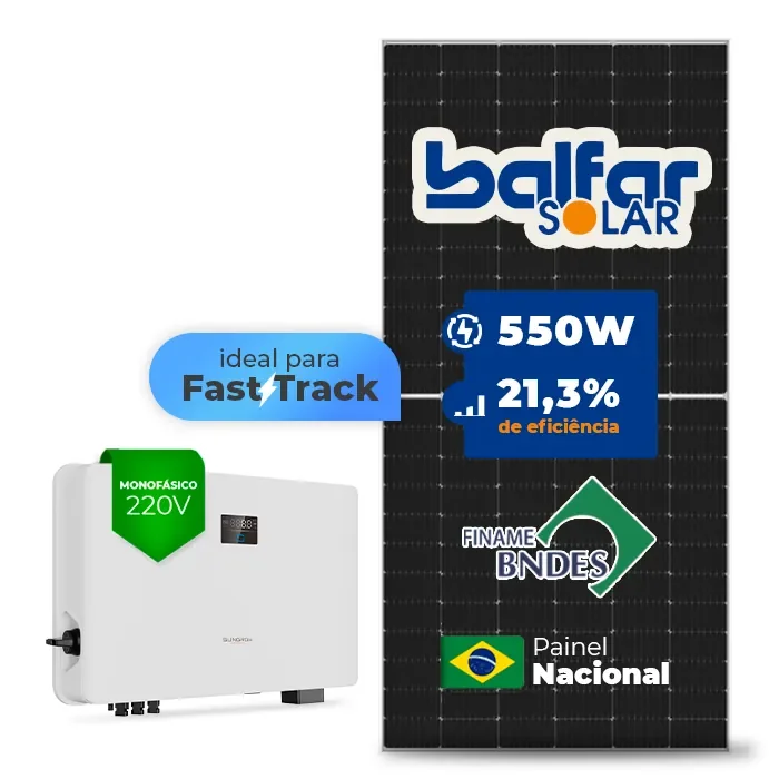 Gerador de Energia Solar On Grid Sungrow Telhado Fibro Parafuso Metal SGF 5,50KWP BALFAR FINAME 550W SG RS-L 7.5KW 2MPPT FAST TRACK MONO 220V