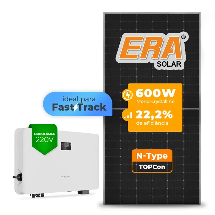 Gerador de Energia Solar On Grid Sungrow Telhado Fibro Parafuso Madeira SGF 8,40KWP ERA N-TYPE MONO 600W SG RS-L 7.5KW 2MPPT FAST TRACK MONO 220V