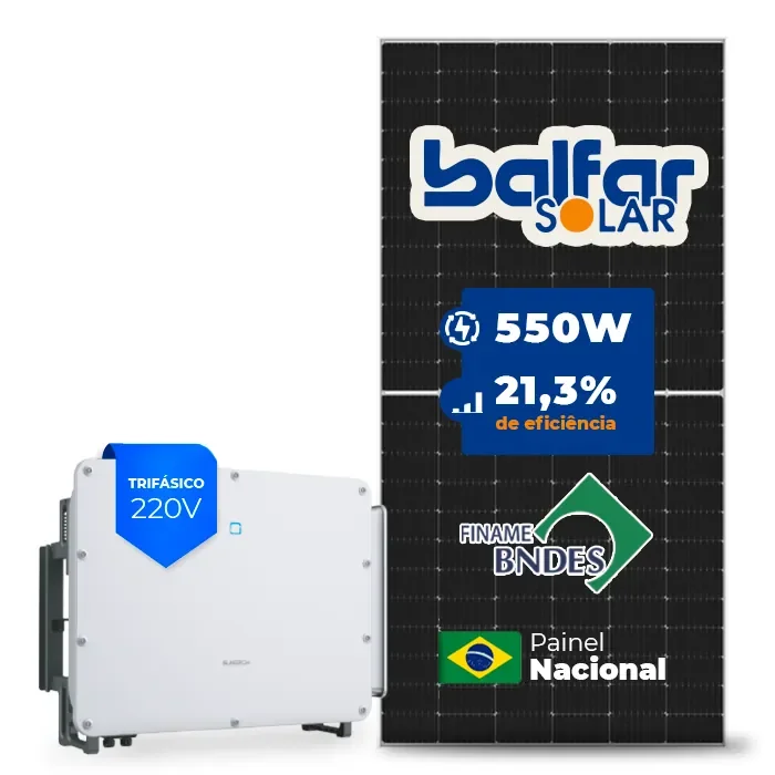 Gerador de Energia Solar On Grid Sungrow Solo Mesa 8 Painéis SGF 105,60KWP BALFAR FINAME 550W SG 75KW 7MPPT TRIF 220V
