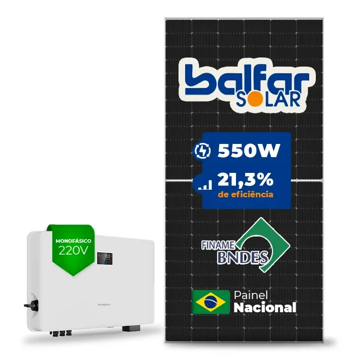 Gerador de Energia Solar On Grid Sungrow Telhado Cerâmico Gancho SGF 11,00KWP BALFAR FINAME 550W SG RS-L 8KW 2MPPT MONO 220V