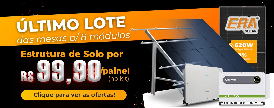 Último Lote das mesas p/ 8 módulos, estrutura de solo por R$99,90 por painel 