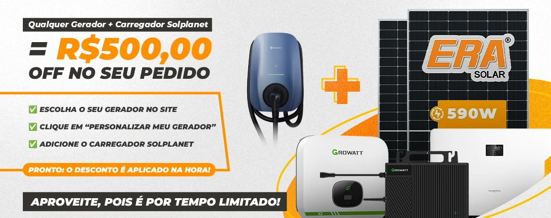 A solução completa para carregamento veicular!
Qualquer gerador + Carregador veicular Wallbox Solplanet = R$500,00 de desconto!